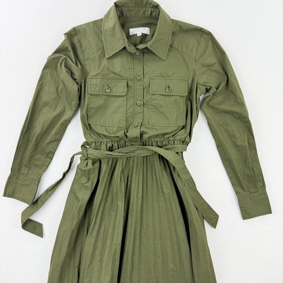 Derek Lam Collective Pleated Green Midi Shirt Dress Size 0 Women Olive Green RTR - Picture 7 of 10